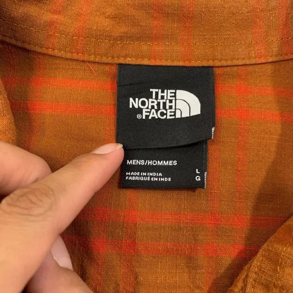 The North Face Shirt Mens Large Spice Coral Cotton Button Up Plaid Short Sleeve